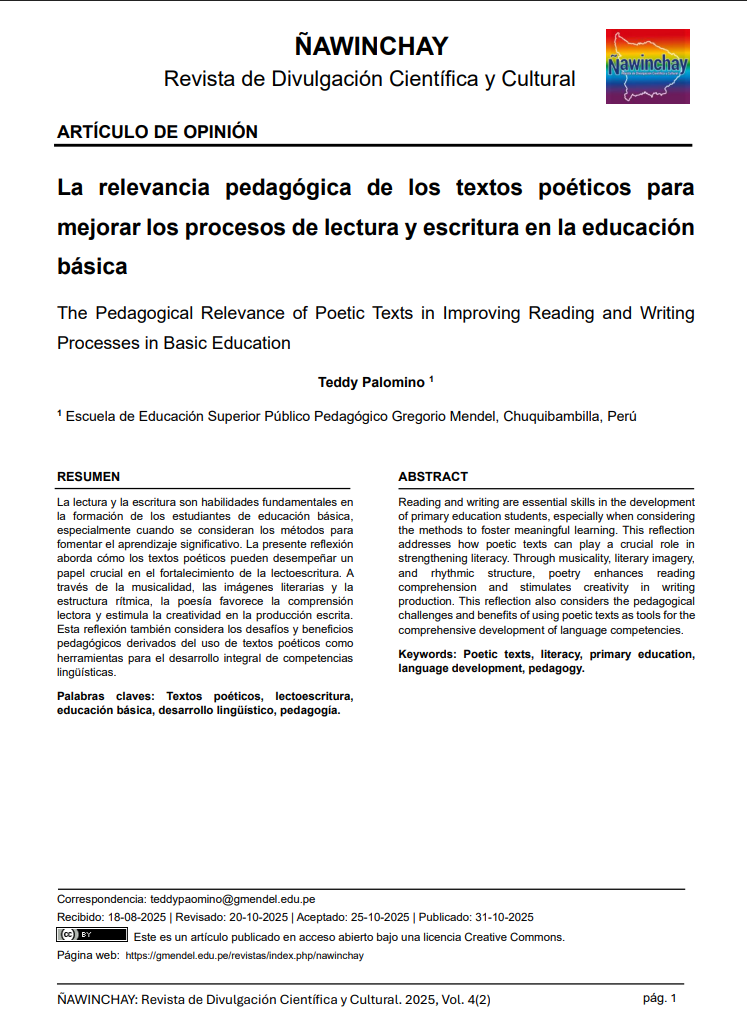 textos Poéticos para mejorar los procesos de lectura y escritura
